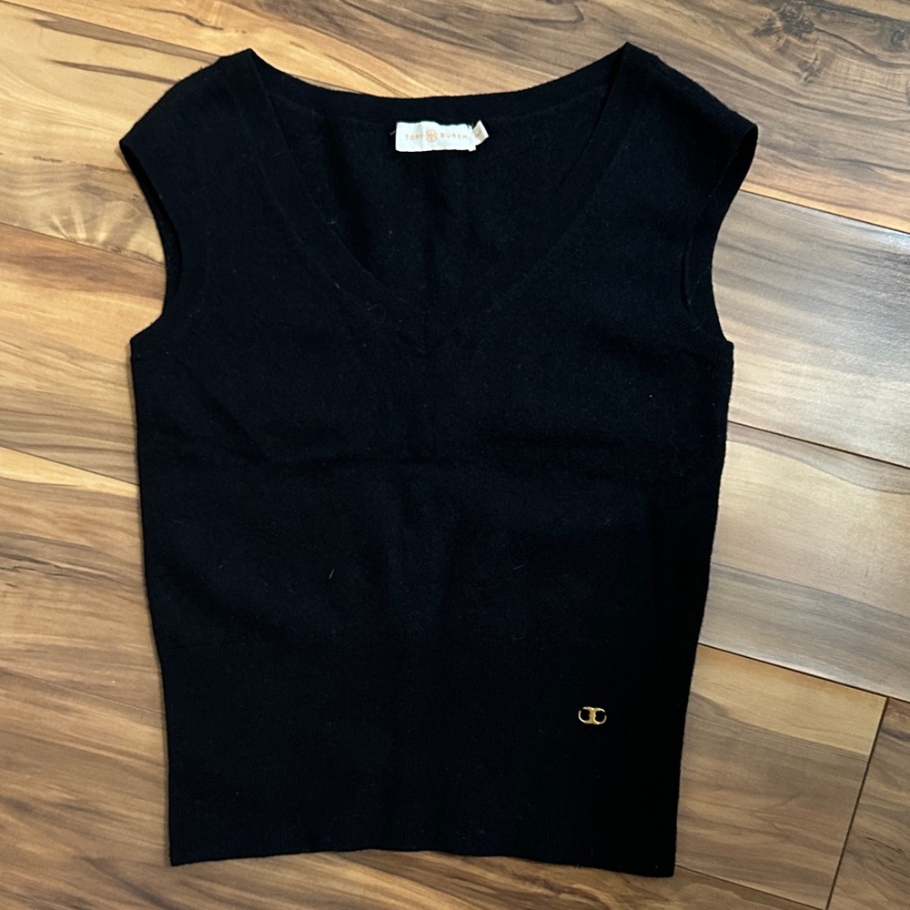 Tory Burch Black Merino Wool Sleeveless Top